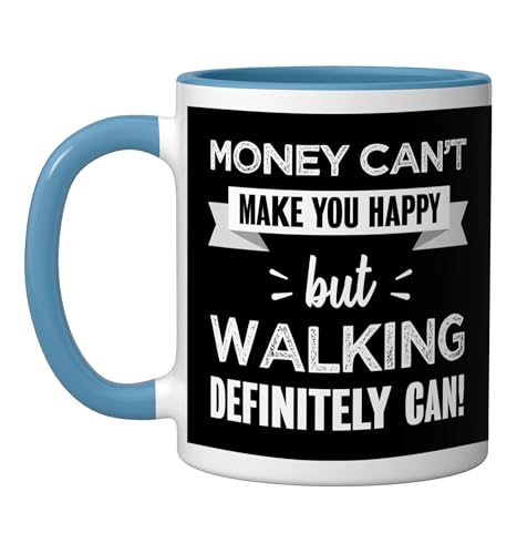 Walking makes you happy | Funny Gift for Walker/Hiker Ceramic Mug, Blue/White