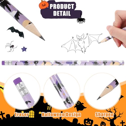 CCINEE 48 lápices de grafito Halloween con borrador miniatura 3