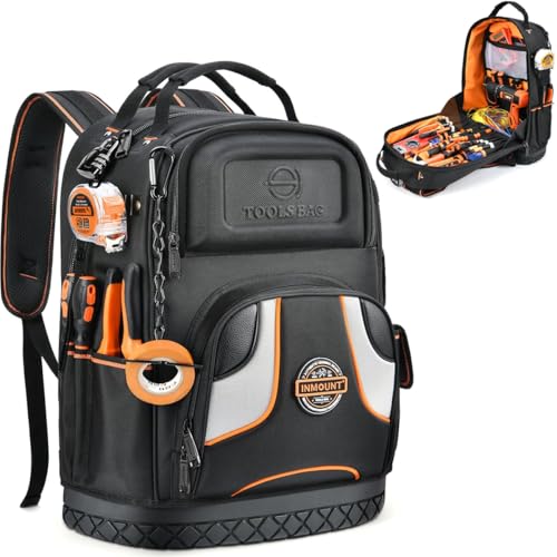 Tool Backpack Bag - Heavy Duty Tool Backpack for Men HVAC Tool Backpacks with Solid Molded Base Tools Organizer Bags for Eelectrician/Construction Large Tool Carrier Combination Lock