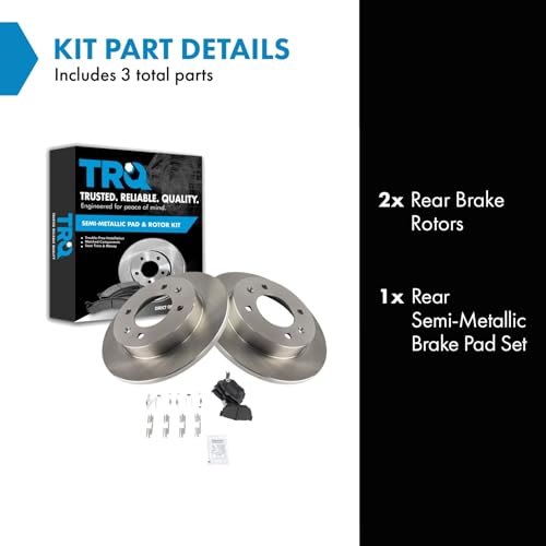 Image of TRQ Rear Brake Pad and Rotor Set Semi Metallic Solid Rotors | For 1997-2006 Hyundai Elantra 1997-2001 Tiburon