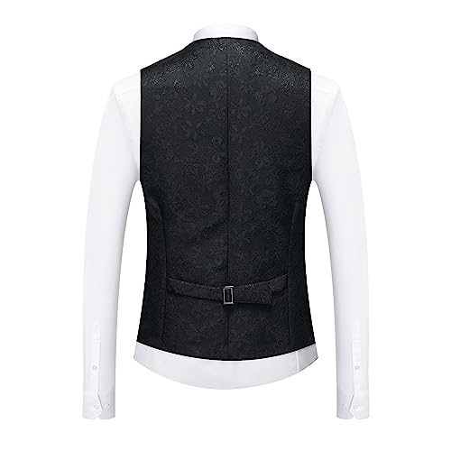 UNINUKOO Mens Slim Fit Suit 3 Piece 1 Button Paisley Prom Floral Wedding Tuxedo for Men US Size L Black4