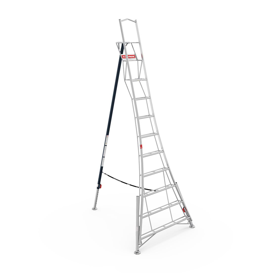 Henchman Aluminium, Silver Fully Adjustable Aluminium Tripod Ladder - 3 Adjustable Legs, 150Kg Load Capacity, 5-Year Warranty, Free Rubber Feet For Indoor Use (12Ft / 3.6M)