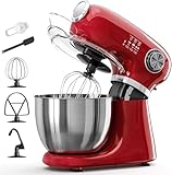 Kismile 5.5QT Tilt-Head Stand Mixer, 12-Speed Electric Mixer with 304 Stainless Steel Bowl - Includes Whisk, Dough Hook, Beater for Baking Bread, Cakes, Cookies（Red）