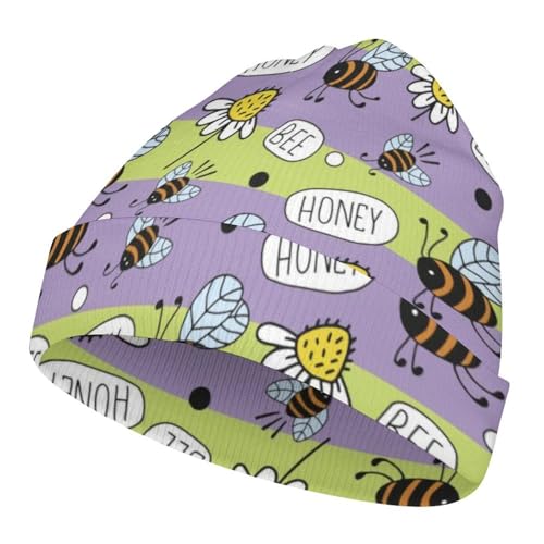 Cute Daisy Honey Print Kids Beanie Hat for for Girls Boys Children Cap Winter Knitted Chemo Cancer Headwear Accessories Gifts Decoration Black