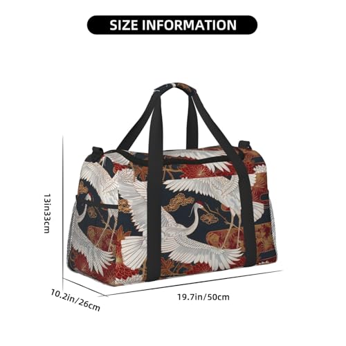 Japan Cranes Chrysanthemums Printed Travel Duffle Bag for Men Women Large Sport Gym Bag Handbag with Shoulder Strap for Travel Weekend Fishing Hunting3