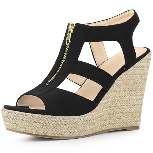 Allegra K Women's Wedges Zipper Sandals Platform Wedges Heels Sandals