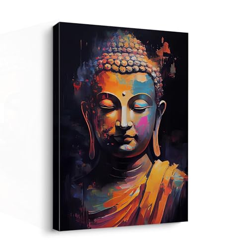 Bouddha portrait abstrait coloré : une peinture zen pleine d'énergie