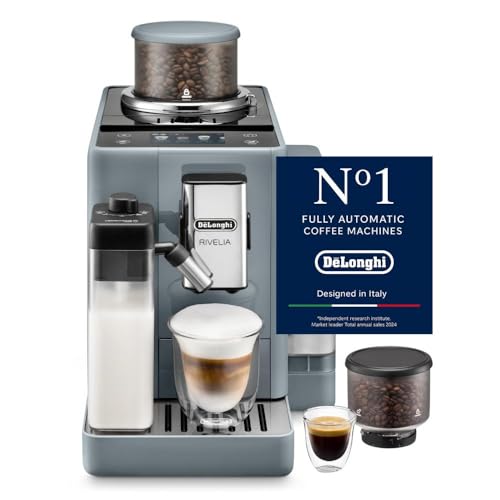 De'Longhi Rivelia Perfetto EXAM440.55.G, Macchina da Caffè Automatica, Chicchi Macinati al Momento, Portachicchi Intercambiabile, Caraffa Montalatte Automatica, Display Touch, Grigio