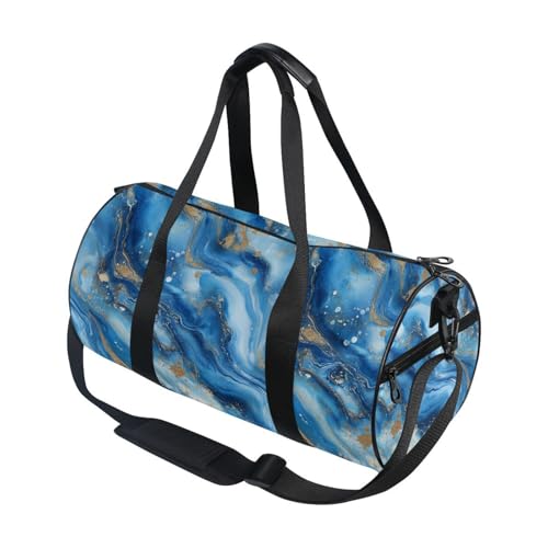 Blue Marble Sports Duffel Bag Full Print Polyester Barrel Gym Bag with Side Zipper Pocket, Detachable Shoulder Strap for Gym Sports Fitness and Short-Term Travel Use