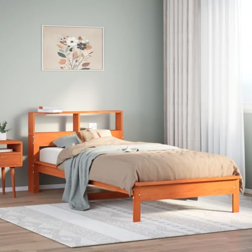 Vetnasa Cama con estantería sin colchón Madera Maciza marrón 75x190 cm Mobiliario, Camas y Accesorios, Camas y somieres Marrón 19,7 KG