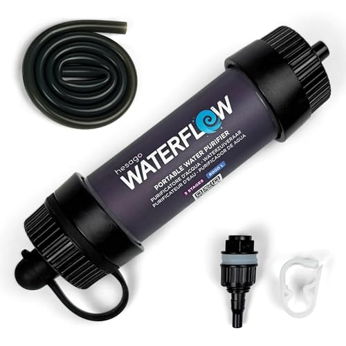 Hesago Waterflow 3 Stadi - Filtro Acqua per Escursionisti e Kit Sopravvivenza, Depuratore, Purificatore, Potabilizzatore - Rimozione Batteri al 99,9% (Capacità 8000 Litri con carboni attivi)