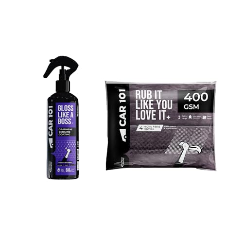 Image of CAR101 Graphene Ceramic Coating 300ml + 4 Premium Multipurpose Microfiber Cleaning Cloths (400 GSM, 60x35cm) | Hydrophobic Car Polish Spray | Long-Lasting Shine & Protection for Car Exterior