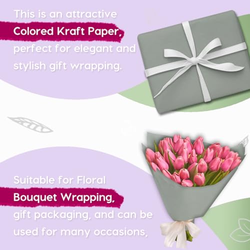 Image of SMART&CASUAL 48 inch x 2,520 inch (210') Light Grey Kraft Craft Paper Roll for Gift Wrapping Bulletin Board Bouquet Flower Art Packing Parcel Table Covering 80GSM 55LB (Light Grey, 48 inch x 210')