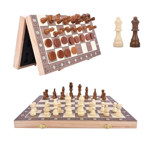 Set Magnético de Ajedrez y Damas Plegable de Madera 15" miniatura 2