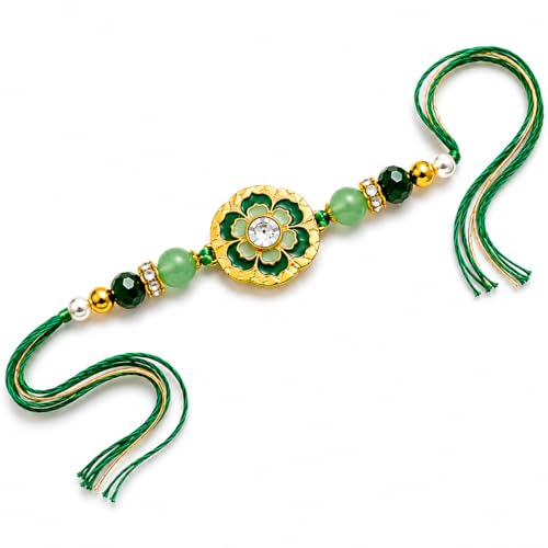 Image of JAIPUR ACE Elegant Blue inchBRO inch Designer Rakhi Gift Set with Greeting Card and Roli Chawal Pouch, Premium Brother Rakhi, Festive Raksha Bandhan Gift for Brother, Traditional (Green Elegant Rakhi)