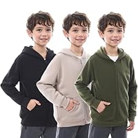 WHITE PEAK TRADING COMPANY - Boys Classic Sweatshirt, 3 Pack Fleece Sweatshirts Long Sleeve Zip Up with Pockets Size 6-20, Beige, Army Green, Black, CH