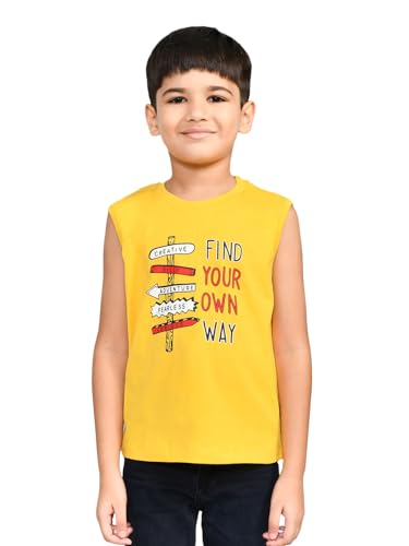 Image of Lux Cozi Printed Round Neck Sleeveless Cotton T-Shirt for Boys | Prints May Vary |