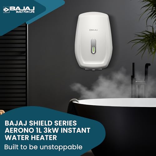 Image of Bajaj Shield Series Aerono 1L 3KW Instant Water Heater /Geyser For Home|Non Stick Heating Element|Withstand 6 Bar Pressure|Shock Resistant & Rust Proof|Withstand 4.5KV Surge Voltage|3-Yr Warranty|White