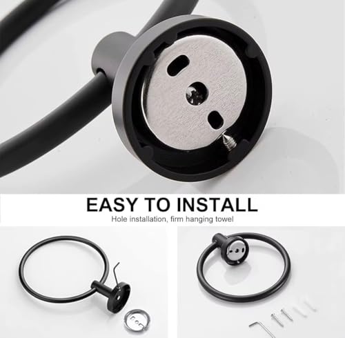 حامل فوط من الكروم تصميم دائري،يُثبت على جدار الحمام - شماعة فوط دائرية بسيطة - حامل فوط من فولاذ مقاوم للصدأ SUS 304 شديد التحمل (اسود)