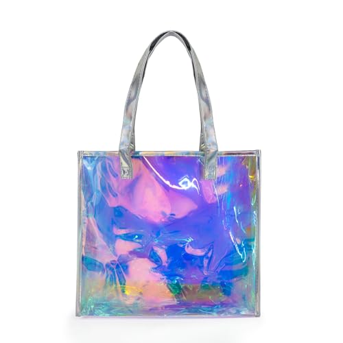 FuninCrea Laserowa torba na ramię damska holograficzna torebka damska, bardzo duża torebka typu tote bag, przezroczysta, wodoszczelna, PCW, damska torba na ramię do pracy, na podróż, wielokolorowa,
