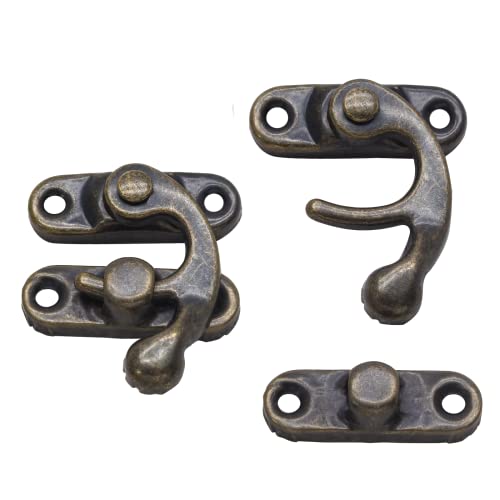 Kyuionty Antique Bronze Right Latch Hook Hasp, Small Box Hinges and Retro Latch Lock for Decorative Cabinet Small Wooden Jewelry Box Gift Box (1 Pcs Hasp Catch + 2 Pcs Hinges) - Image 3