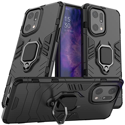 Coque pour Oppo Find X5 Pro 5G, Housse Cover [360 Degres] Fonction Stand à Bague de Rotation Full Body Anti-Choc Durable Protecteur, Anti-Rayures Armor et Antichoc Bumper, Noir Cover