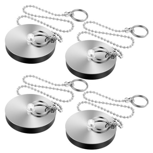 FIHODONE 4-Pack Universal Bath Plugs (55mm-52mm) with Stainless Hooks and Chains - Replacement Drain Stopper for Bathroom, Kitchen Sink, Wash Basin