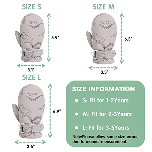 Jangannsa Winter Children Ski Gloves Polyester Waterproof Boys Girls Mittens Breathable Warm Kids Gloves (White+Gray Dinosaur,L) #TOP5