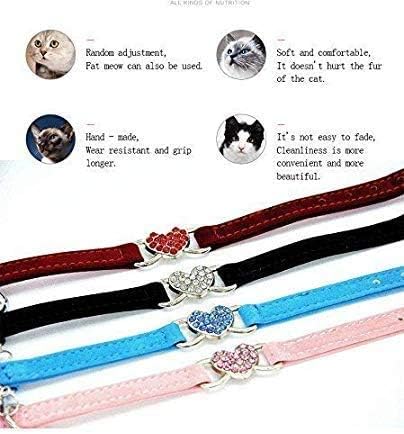 Cat Heart Collar, Bling Small Cat Collar with Bell, Adjustable Mini Kitten Collars Safety Quick Release Belt 8-10 Inches for Cats Puppy Small Dogs (Red)