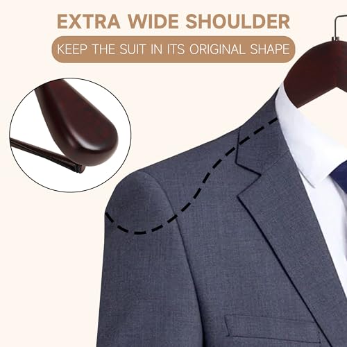 6-Pack Premium Wooden Wide Shoulder Suit Hangers, Heavy-Duty Solid Wood Coat Hangers with Non-Slip Locking Pant Bar for Heavy Clothes, Garments, Blazers, Jackets, Outerwear, Shirts (Dark Cherry) by BP4U - Image 4