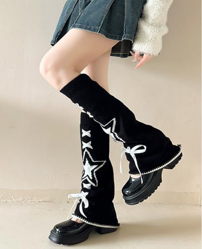Image of WODECASA Girls Kawaii Leg Warmers Knitted Flared Leg Sleeves Goth Crochet Baggy Cuff Ankle Heap Socks