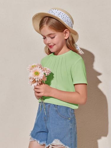 Image of Haloumoning Girls Pleated T Shirts Kids Summer Short Sleeve Fashion Tops Tees 5-14 Years