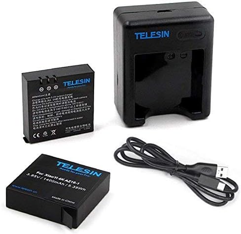 TELESIN 2pcs 1400mAh Backup Rechargeable Li-on Battery with USB Dual Battery Charger for Xiaomi Yi 4K Sport Action Camera 2