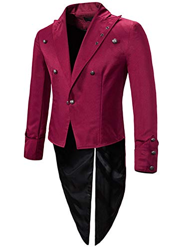 Men's Steampunk Vintage Tailcoat Jacket Gothic Victorian Frock Long Trench Coat Halloween Uniform Costume