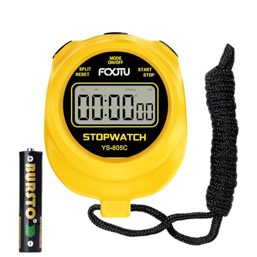 FCXJTU Digital Simple Stopwatch Timer, Single Lap/Split Memory Stopwatch Countdown Timer, On/Off, AAA Battery(Included), Child Friendly for Kids Students Coaches (Yellow)