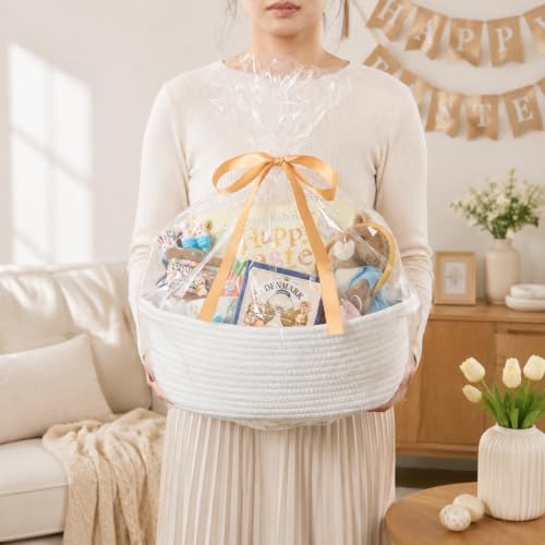 Image of Gift Basket Empty, Small Baby Shower Basket for Gifts, White