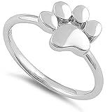 Sterling Silver 925 Paw Print Ring Animal Lover Ring Puppy Pet Paw Ring (9)