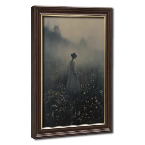 Poster femme champ de fleurs sauvages pour décoration bureau ou chambre cocooning