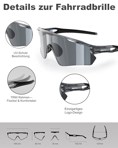 Fahrradbrille Herren Laufbrille Damen, UV400 Sonnenbrille Sportbrille, TR90 Frame mit Verstellbaren Nasenflügel MTB Schutzbrille Schnelle… – Ansicht 4