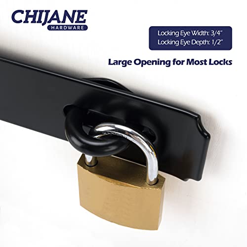 CHIJANE Heavy Duty Door Hasp Latch 7-3/4" Extra Thick Steel Gate Door Lock Safety Padlock Clasp Hasp Lock Hardware Latch for Outdoor Fence Gate,Barn Door,Shed Closet Cabinet, Drawer,Black Finish - Image 5