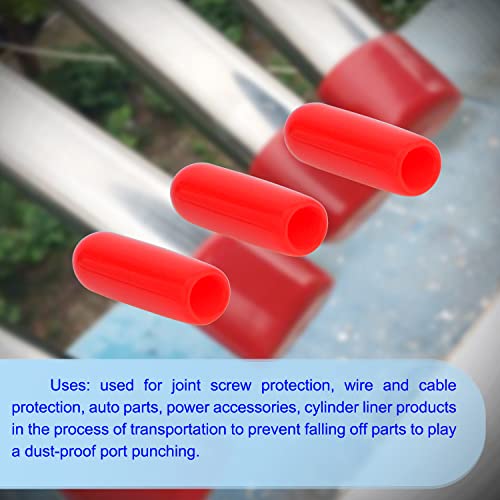 Image of Rubber Round End Cap Cover 0.14 Inch (3.5mm) Screw Thread Protectors PVC Flexible Tubing Pipe Protective Bolt Screw Thread Protector Safety Cover | for Pipe Post Tubing Rod Cover 50 Pcs (Red)