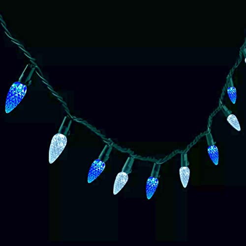 Image of C6 Christmas Lights 50 LED Blue + Cool White Strawberry 18ft Waterproof String Lights for Outdoor Indoor Garden Yard Home Party Christmas Tree Decoration(Blue+Cool White)