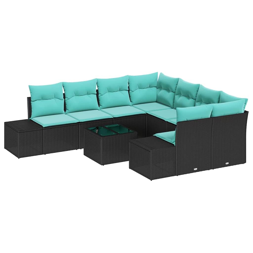 Set di mobili da giardino in polyrattan, 9 pezzi