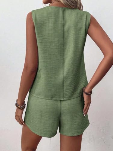 MINTLIMIT Womens 2 Piece Outfits Summer Sleeveless Blazers Button Linen Vest Shorts Set Casual Matching Sets3