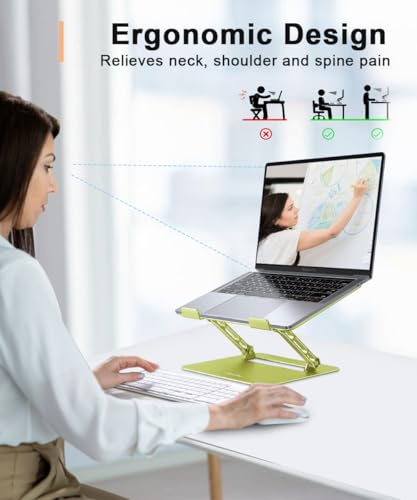Image of Aoviho Laptop Stand for Desk,Adjustable Laptop Stand Holder and Riser,Foldable Aluminum Notebook Computer Stands for MacBook Air Pro HP Lenovo Dell Samsung Chromebook, 10-15.6 inch,Yellow Green