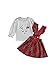 Vestito Natalizio Bambina 3-6 Anni 2 Pezzi Maglietta Girocollo Manica Lunga a Sbuffo Stampa Alce e Gonna Scozzese con Bretelle a Balze Completino Bimba Autunnale Natale (Rosso, 18-24 Mesi)