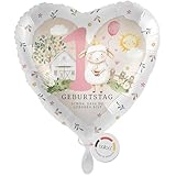 balloa Globo de aluminio XXL para 1 cumpleaños con diseño de oveja de granja, regalo para el primer cumpleaños para niñas o niños, globos de helio, decoración para fiestas infantiles, 53 cm