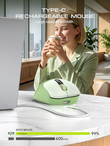 Image of XISOGUU Wireless Bluetooth Mouse, Bluetooth 5.0 /4.0 & 2.4G Tri-Mode, Type-C Rechargeable with LED Screen Display, Ergonomic Silent Click for Laptop /PC /Tablet, Multi-Device & Office Use