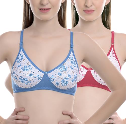 Image of FIMS - Fashion is my style Women Cotton Blend Floral T-Shirt Bra Non-Padded Non-Wired Full Coverage Combo Pack Multicolor Cup- B