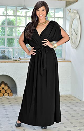 Image of KOH KOH Womens Long Semi-Formal Short Sleeve V-Neck Floor Length Maxi Dress Gown